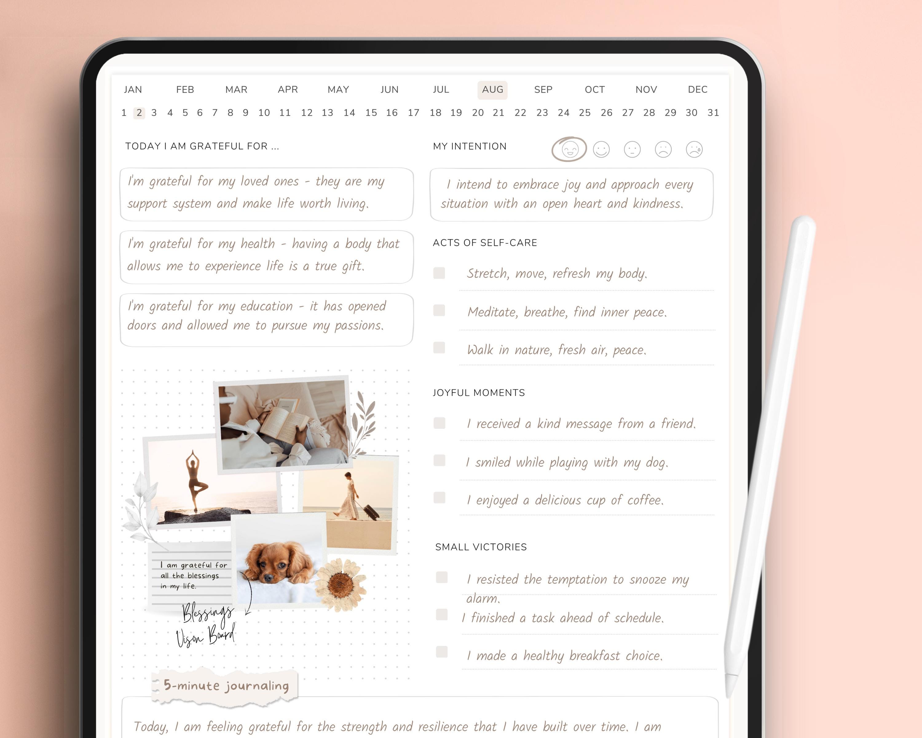 Digital Gratitude Journal, Self Care Planner, Undated iPad Planner,  Goodnotes Journal, Wellness Journal, Goodnotes Template, Daily Journal -  Etsy