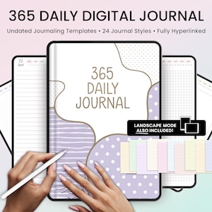 365 Digital Daily Journal, Undated Pastel Journaling & Note-Taking Templates for Goodnotes Notability iPad Android with Digital Stickers