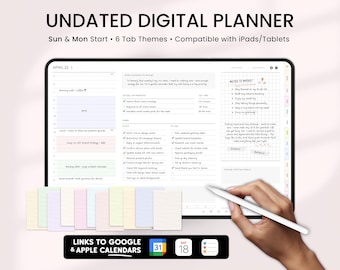 Undated Digital Planner | Hyperlinked Life Planner for Goodnotes, Notability (PDF Download)
