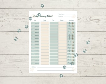 Gráfico de treinamento do filhote de cachorro Potty - Download instantâneo - PDF