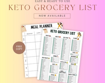 Keto Grocery List Printable, Keto Food List, Keto Tracker, Low Carb Food List, Keto Shopping List, Keto Diet Meal Plan, Digital Download PDF