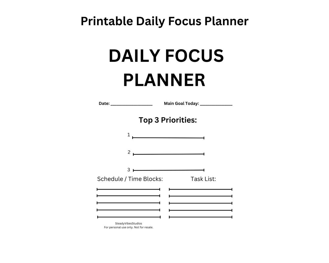 Daily Productivity Planner Printable – Focus & Task Organizer – Instant ...