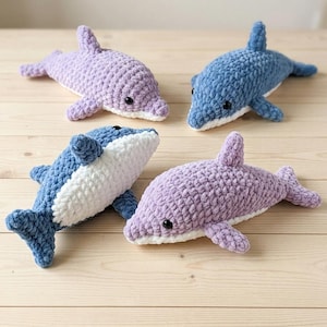 Patrón de amigurumi de delfín a crochet en PDF, patrón de peluche de animal marino adorable, juguete de delfín a crochet fácil para principiantes, descarga digital.