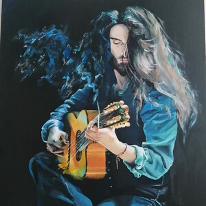Guitarist acrilyc painting, Musician Estas Tonne Rock Guitarist art, Musicain paint