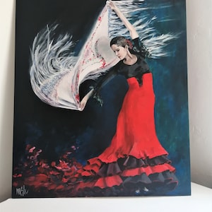 Flamenco Dancer Acrylic Painting: Spanish Art Decor (40x50 cm)