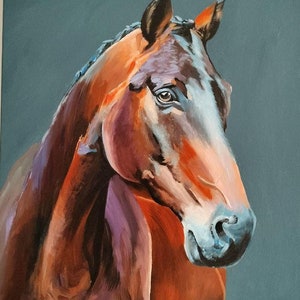Origineel acrylschilderij paard: abstract muurdecor (50 x 60 cm)