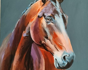 オリジナルアクリル馬の絵画 - 牝馬と子馬の肖像画、50 x 60 cm - Etsy