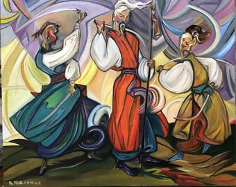 Ukrainian Cossacks Original Oil Painting, Folk Historical Art (45x55 cm)