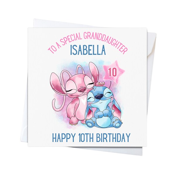 Personalised Stitch Birthday Card, Daughter card, Sister card, friend card, 21st birthday card