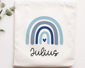 Regenboogblauwe stoffen tas Kindertas met naam als sporttas, verschoningstas, draagtas - Kinderdagverblijf, school & kleuterschool - 03