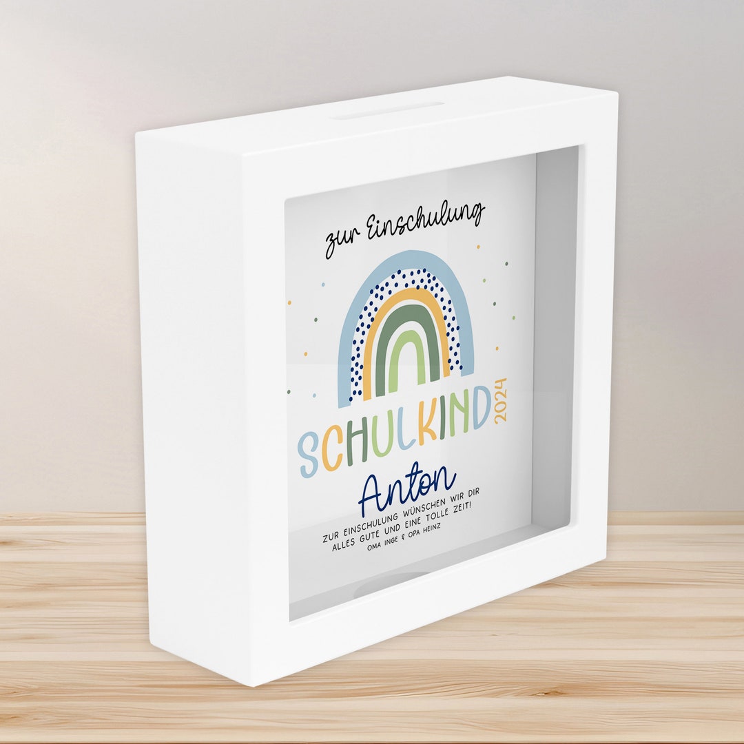 Rainbow Blue Boho Money Box for Schoolchild 2025, Personalized With ...