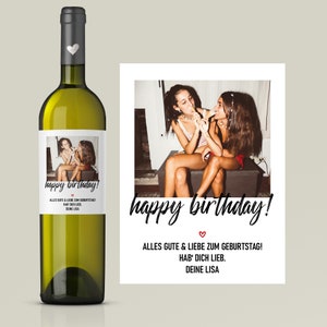 Personalisiertes - Weinetikett Geburtstags-Flaschenetikett "Happy Birthday" mit Foto & Namen - Geschenk zum Geburtstag - schwarz