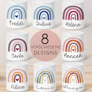 Personalisierte Kinder Spardose Regenbogen Aquarell mit Namen Wunschname und Datum -Geschenk für Jungen & Mädchen zum Geburtstag Weihnachten
