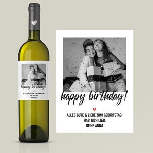 Personalisiertes - Weinetikett Geburtstags-Flaschenetikett "Happy Birthday" mit Foto & Namen - Schwarz