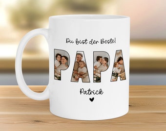 Tasse Papa mit Fotos personalisiert zum Vatertag - Fototasse mit eigenen Bildern selbst gestalten - Bester Papa, Vater, Dad Geschenk - 330ml