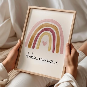 Regenbogen Boho Poster Personalisiert mit oder ohne Namen für Kinderzimmer. Namensposter - Geschenkidee. Geschenk Baby - Wanddeko - Rosa Rot