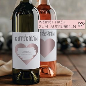 Gutschein "von Herzen" Weinflaschen-Etikett | Personalisiertes Wein Flaschen Etikett | Rubbellos Weinetikett Weihnachten - Rosa
