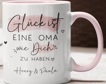 Handgefertigte Personalisierte Tasse – Glück ist eine OMA wie dich zu haben - Geschenk zum Muttertag Geburtstag, Ostern, Weihnachten - Name