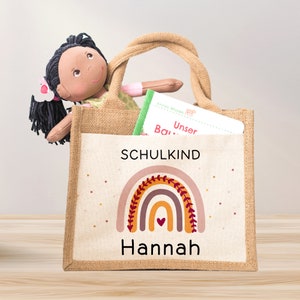 Gift idea for school enrollment bag rainbow school child with desired name | Jute pocket | Personalized | Gift bag for the start of school