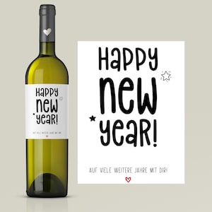 Personalisiertes Wein Etikett Gutschein Happy New Year Weinflaschen Etikett | Wunschtext Silvester | Rubbellos Weinetikett Neujahr 2025