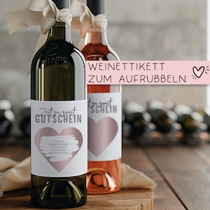 Rubbellos | Zeit zu zweit Gutschein | Personalisiertes Weinflaschen-Etikett | Weinetikett Weihnachten Geburtstag Valentinstag Geschenk