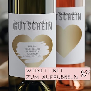 Weinetikett Frohe Weihnachten Gutschein mit Wunschtext zum Rubbeln. Geschenkidee zum Nikolaus in Gold oder Silber - Personalisiert Wein