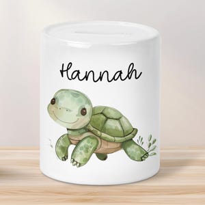 Personalisierte Spardose Schildkröte Keramik mit Namen - Grün - Geschenk für Junge & Mädchen zum Geburtstag Weihnachten Firmung Sparschwein