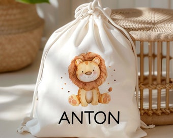 Personalized gym bag lion with your desired name | Animal children | Backpack for school, kindergarten, KITA and KIGA laundry bag
