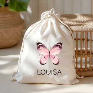Schmetterling Kinder Turnbeutel Personalisiert | Rucksack mit Wunschnamen | Gymbag, Sportbeutel für Schule, Kindergarten, Trainingsbeutel