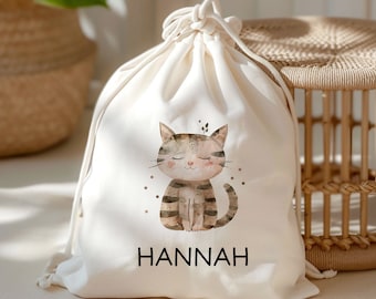 Personalized gym bag with a cat | with desired name | animal children | backpack for school, kindergarten, KITA and KIGA laundry bag