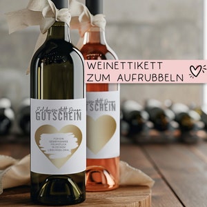 Gutschein Weinflaschen-Etikett | Personalisiertes Wein Flaschen Etikett | Rubbellos Weinetikett Weihnachten Geburtstag Geschenk Freundin