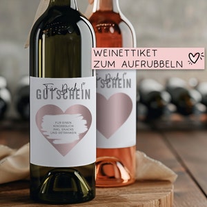 Gutschein "Für dich" Weinflaschen-Etikett | Personalisiertes Wein Flaschen Etikett | Rubbellos Weinetikett Weihnachten - Rosa