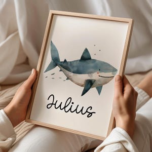 Poster Hai A2 A3 A4 Wunschname Kinderposter Poster Kinderzimmer Poster Baby Geschenk Mädchen Geschenk Junge Poster Kinder Tierposter Meer