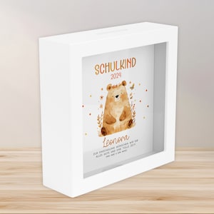 Schulkind 2025 Spardose zur Einschulung Bär mit Wunschname Name Kind personalisiert Kinder Geburtstagsgeschenk mit Wunschtext