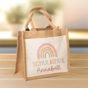 Schulkind 2025 Tasche, Regenbogen Rosa Mädchen, Geschenk Einschulung, Schultüte, personalisierte Jutetasche, Einschulungsgeschenk
