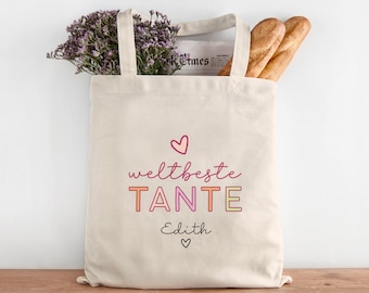 World&#39;s Best Aunt Bag Fabric Bag - with desired name - Shopping Bag - Great gift idea for with name for birthday Personalized