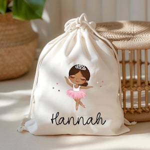 Ballerina Turnbeutel Personalisiert mit Namen Tasche als Kindergarten, Sportbeutel, Wäschebeutel Mädchen Blond Braun Schwarz Weihnachten