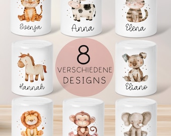 Personalized children&#39;s money box animals with name optionally with date gift for boy & girl for birthday Christmas, lion, horse