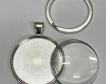 Keyring set - 30mm cabochon tray glass dome and loop