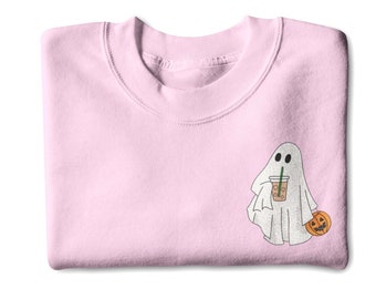 Iced Coffee Ghost Sweatshirt- Cute Halloween Crewneck-Fall Pumpkin Spice Season