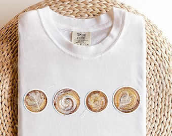 Coffee Latte Embroidered Tshirt-Coffee Lover Tee