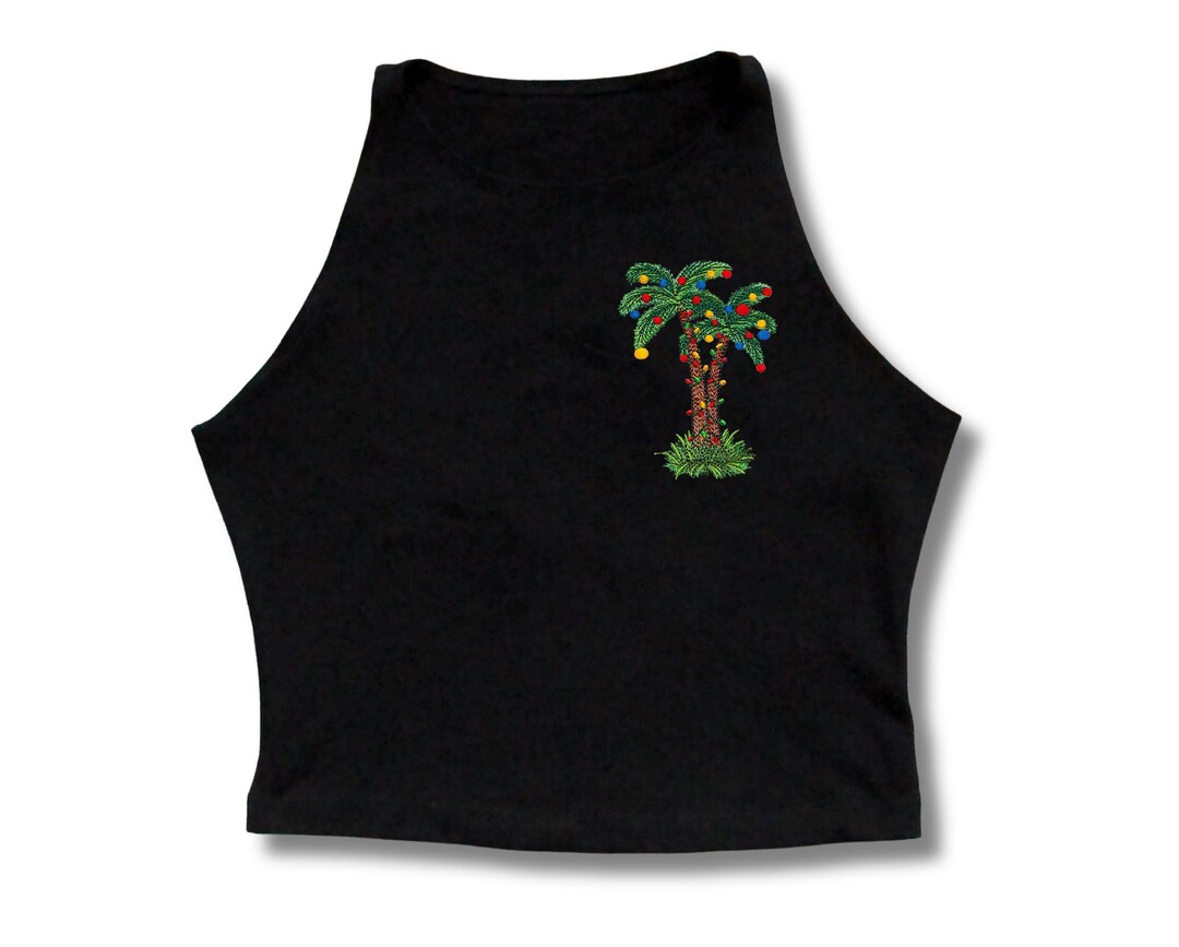 Christmas Palm Tree With Christmas Lights Crop Topyoga Holiday Top