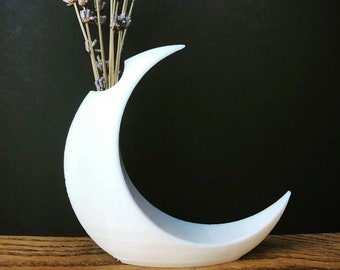 Crescent Moon Vase Planter, 3D Printed Home Decor, Lunar Planter, Moon Phases Decor, Celestial Gift