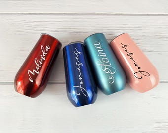 Personalized Champagne Tumbler,Custom Insulated Bridesmaid Wine Glass, 6 oz Girls Trip Gift