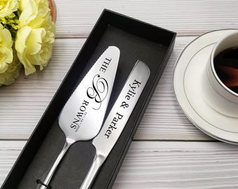 Ensemble de découpe de gâteau personnalisé, pelle à gâteau gravée, cadeau de mariage pour couple
