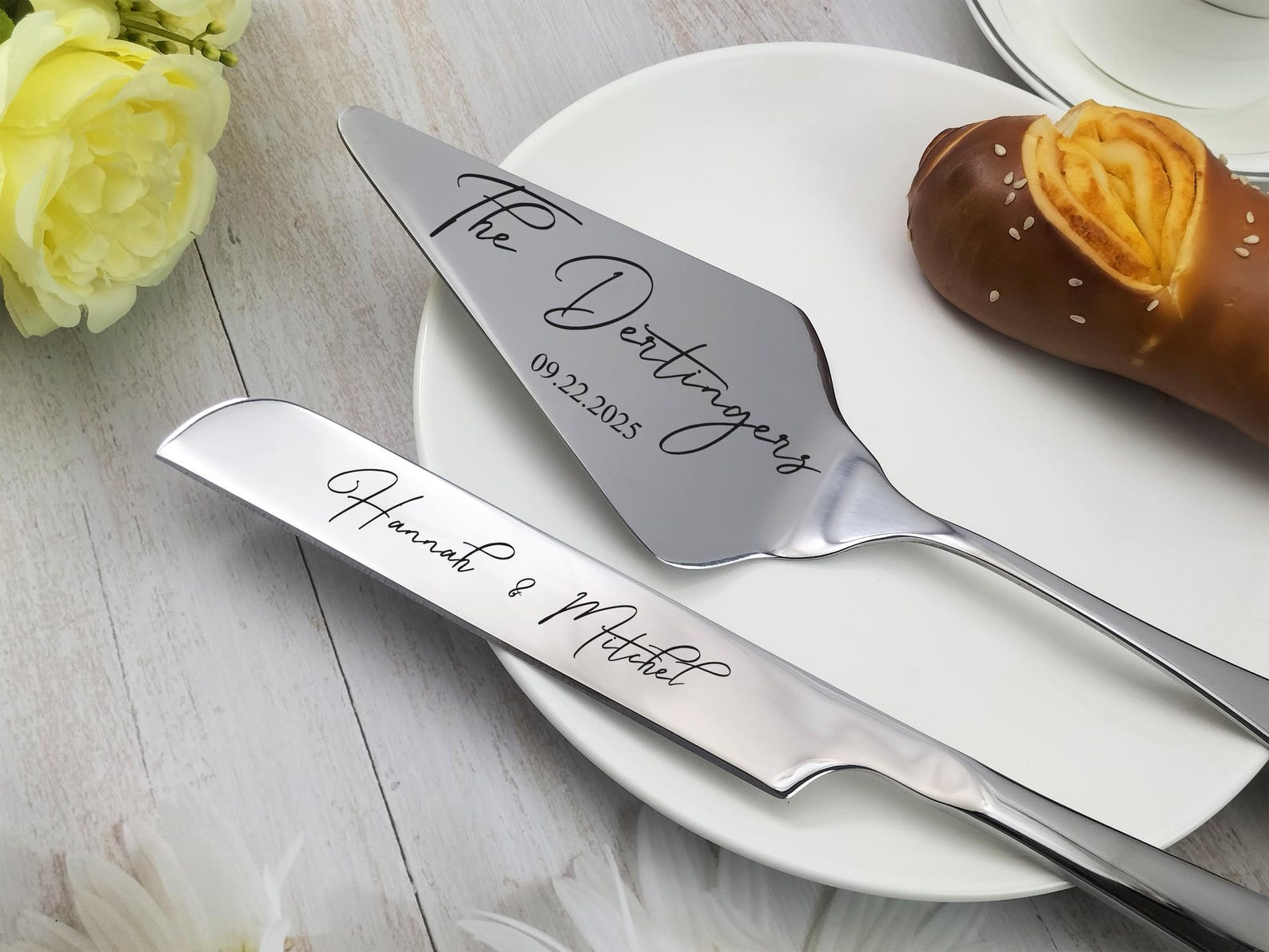 Personalized Wedding Cake Knife Set - Silver, D1