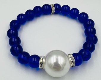 Royal Blue Bracelet with Single Pearl