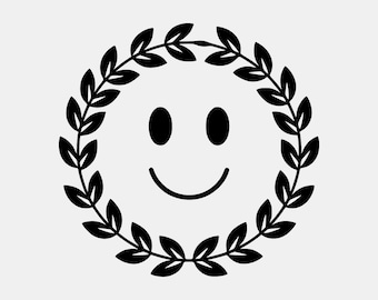 Minimalist Laurel Wreath Smiley Face SVG, Boho Doodle Icon (Digital Download)