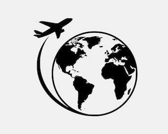 飛行機と地球儀のSVGファイル、世界旅行のカットファイル（デジタルダウンロード）