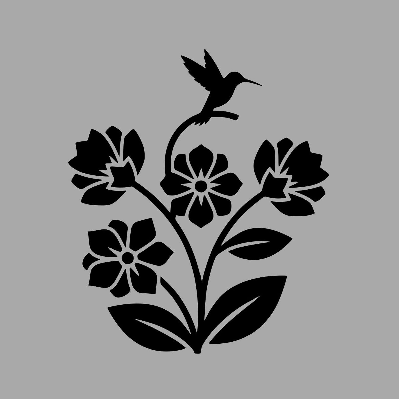 Hummingbird Floral SVG Laser Cut File, Delicate Bird Flower Branch ...